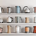 Stylish Assorted Colorful Electric Kettles For Daily Use On Display Shelf