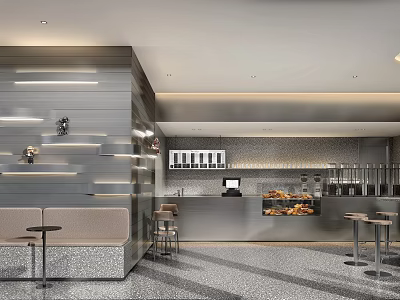 Modern Milk Tea Shop Interior Design With Seating And Counter 3d model