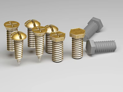 Premium Hardware Tools Including Golden Gray Phillips Hex Head Bolts and Screws 3d model