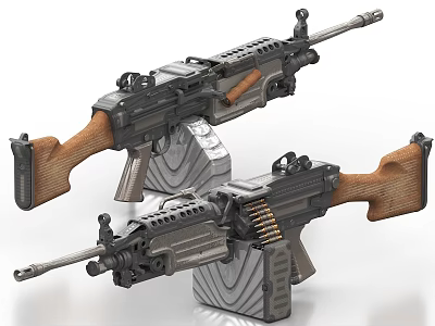 Modern Combat Rifles With Wooden Stocks Metal Barrels And Ammunition Magazines 3d model