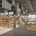 Modern Supermarket Department Store Interior With Wooden Shelves And Organized Product Displays