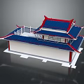 Chinese Style Residential Building With Blue Tiled Roof Red Decorations And White Walls