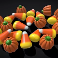 Heap Of Colorful Candy Corn And Pumpkin Shaped Candies With Bright Orange Yellow White Colors