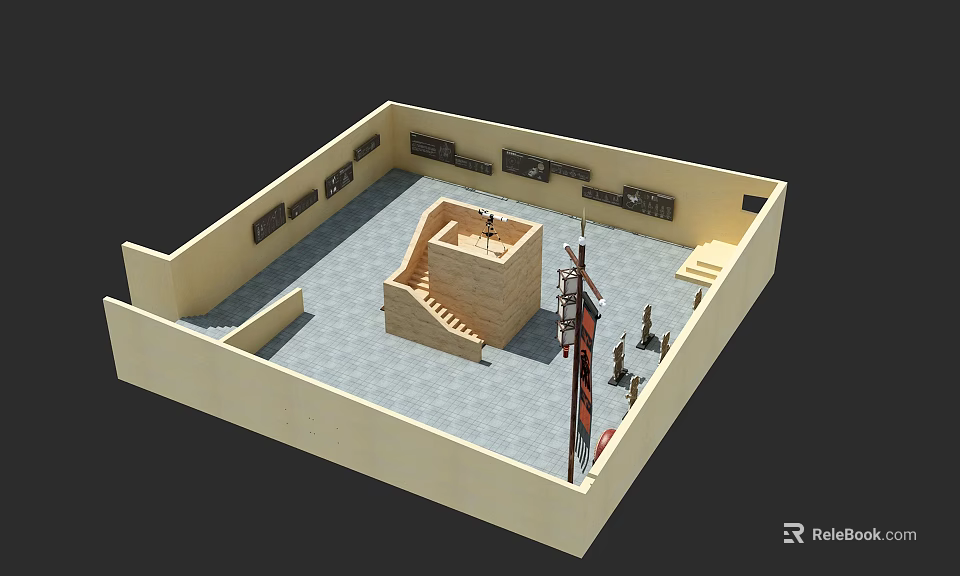 Ancient Architecture Courtyard Model Featuring Traditional Staircase And Stone Pavement Design 3d model