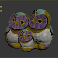 Low Poly Style Owl Family Group With Purple Green Yellow Colors