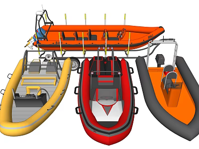 Colorful Modern Inflatable Yachts Including Red Yellow Orange And Gray Models 3d model