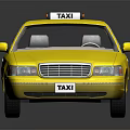 Yellow Taxi Sedan With Roof Sign And Exterior View On Black Background