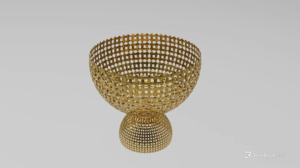 Golden Decorative Ornament Set with Elegant Bowl Shaped Grid Design Base 3d model