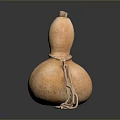 Decorative Clay Gourd Shaped Vase With Hanging Strings On Dark Background 3d model