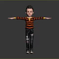 Game and Movie Character 3D Model With Red Black Striped Sweater Ripped Jeans Arms Outstretched