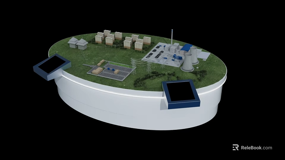 Innovative Commercial Equipment Setup in Industrial Facility Model with Solar Panels and Control Towers 3d model 