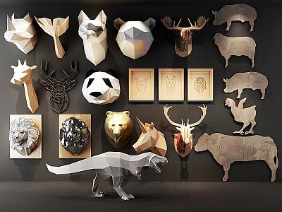 Creative Animal Wall Decor for Home with Origami Geometric Animal Heads and Silhouettes 3d model