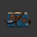 Practical Blue Leather Utility Bag With Brown Straps And Multiple Pockets
