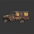 Rusty Old Truck With Red And Yellow Rusty Body Open Doors And Damaged Roof