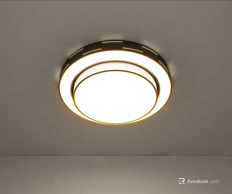 Modern Round Flush Mount Ceiling Light With Multi Layer Golden Frame And White Light Panel 3d model 