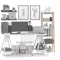 White Desk And Transparent Chair Set In Modern Home Office With Shelves Books And Decor