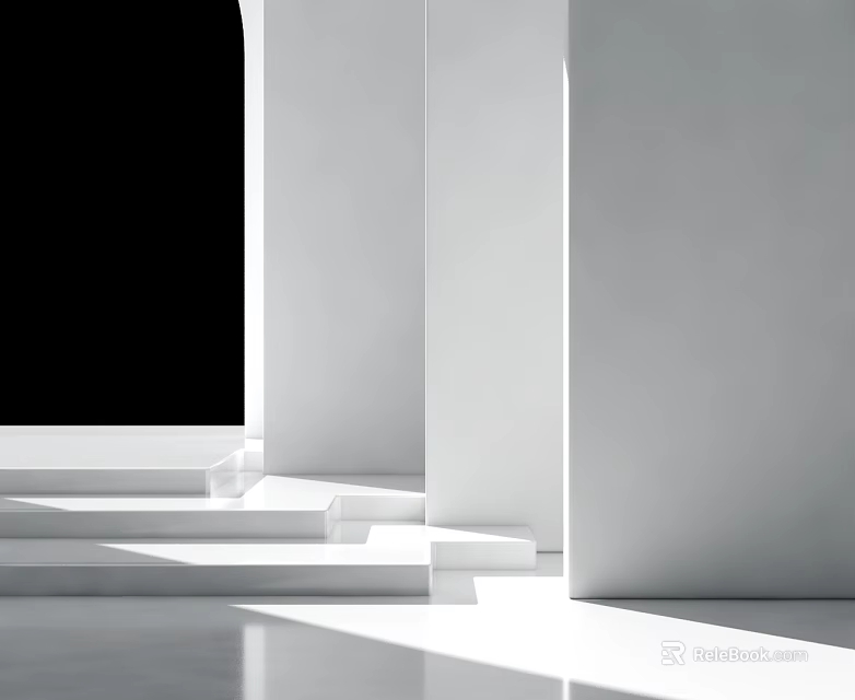 Modern Children's Play Area Featuring White Steps Columns Black Background And Shadow Effects 3d model 