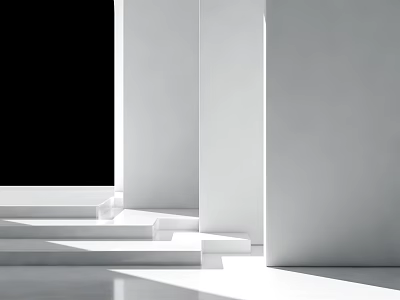Modern Children's Play Area Featuring White Steps Columns Black Background And Shadow Effects 3d model