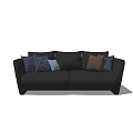 Black Two Seater Sofa with Blue and Brown Decorative Cushions Modern Design 3d model