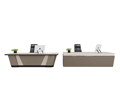 Modern Office Desk With Black Chair White Laptop And Small Potted Plant 3d model