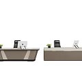 Modern Office Desk With Black Chair White Laptop And Small Potted Plant