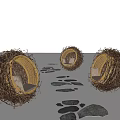 Nest Shaped Outdoor Chairs With Woven Branches On Natural Stone Ground