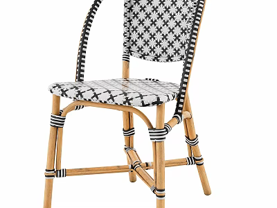 Stylish Leisure Chair With Black White Geometric Pattern Woven Seat Backrest And Rattan Frame 3d model