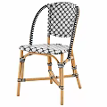 Stylish Leisure Chair With Black White Geometric Pattern Woven Seat Backrest And Rattan Frame