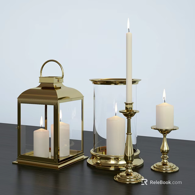 Golden Candle Lamps With Glass Covers And Various Designs For Home Decor 3d model 