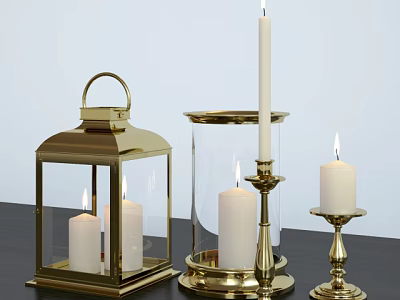 Golden Candle Lamps With Glass Covers And Various Designs For Home Decor 3d model