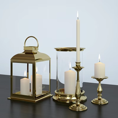 Golden Candle Lamps With Glass Covers And Various Designs For Home Decor 3d model
