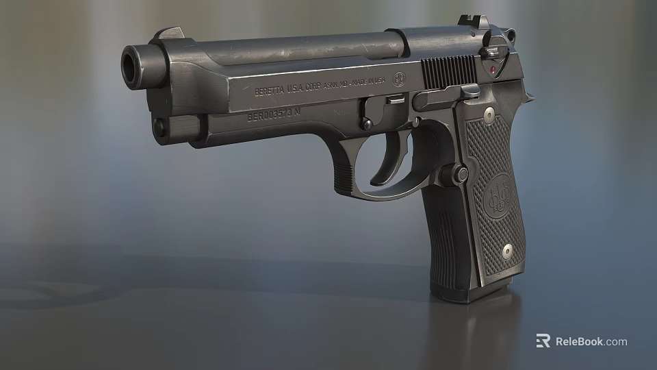Classic Black Beretta 9x19 Pistol With Textured Grip And Metal Components 3d model 
