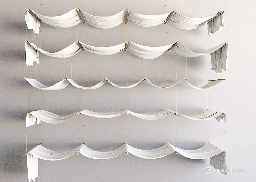 White Ceiling Drapery With Wavy Hanging Design For Elegant Modern Interior Decor 3d model 