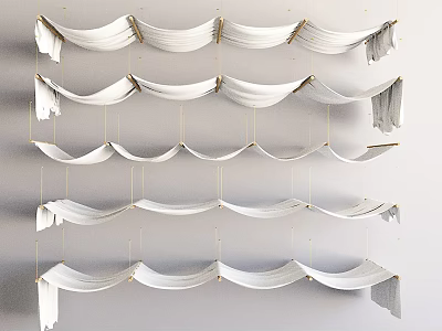 White Ceiling Drapery With Wavy Hanging Design For Elegant Modern Interior Decor 3d model