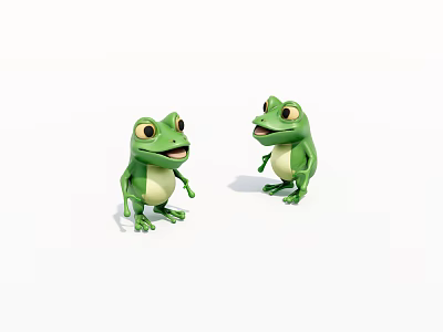 Cute Green Cartoon Frogs Standing Face to Face With Friendly Expressions 3d model