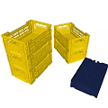 Durable Yellow Stackable Plastic Storage Crates With Black Base For Organizing Home Supplies 3d model