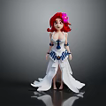 Game And Movie Character With Red Hair Pink Flower White Long Dress And Blue Decorations