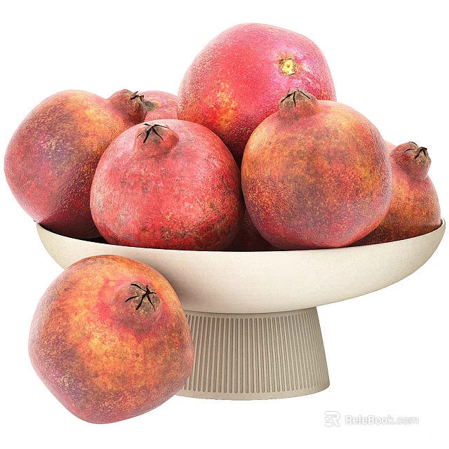 Fresh Red Pomegranates In White Pedestal Bowl With Ripe Juicy Appearance 3d model 