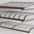 Three Different Design Awnings with Brown Frame and Transparent Canopy for Outdoor Use