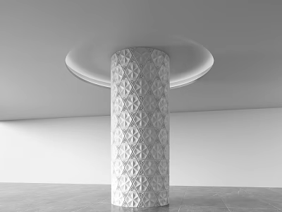 White Geometric Pattern Column In Modern Minimalist Interior With Ceiling Circular Light And Gray Floor 3d model