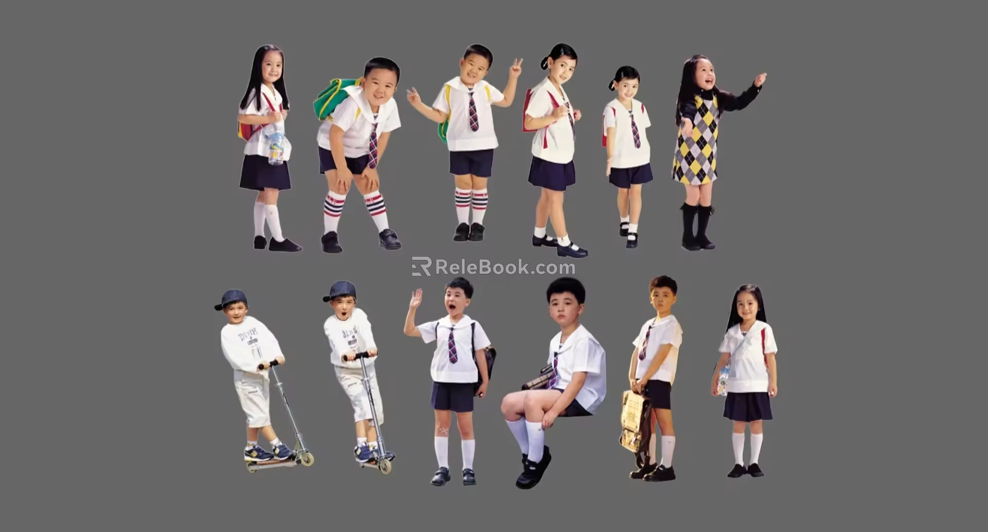 2D Multi-Pose Kids Student Figure 3d model