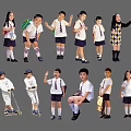 2D Multi-Pose Kids Student Figure 3d model