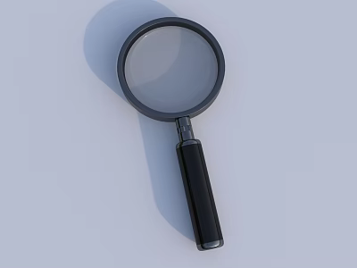 Handheld Magnifying Glass With Black Handle And Round Clear Lens On Light Background 3d model