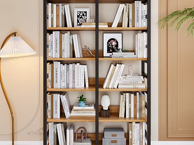Modern Chest of Drawers with Stacked Books Framed Art Decorative Plants and Table Lamp 3d model