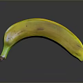 Yellow Banana with Green Stem and Dark Spots on Black Background with Reflection