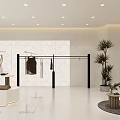 Modern Clothing Store Interior With Hanging Clothes Racks Mirror Decorative Plants And Lighting