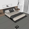 Modern Double Bed With Leather Headboard And Bedside Tables In Minimalist Interior 3d model