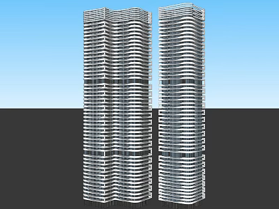 Modern Twin High Rise Buildings With Glass Facade And Curved Structure Design 3d model