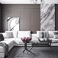 Modern Living Room Interior With Gray Sofa TV Chandelier And Decorative Painting