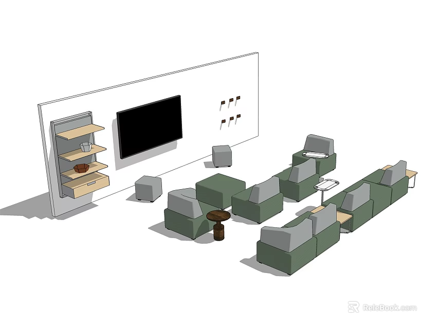 Modern Living Room Sofa And Coffee Table Set With TV Wall And Shelves 3d model 